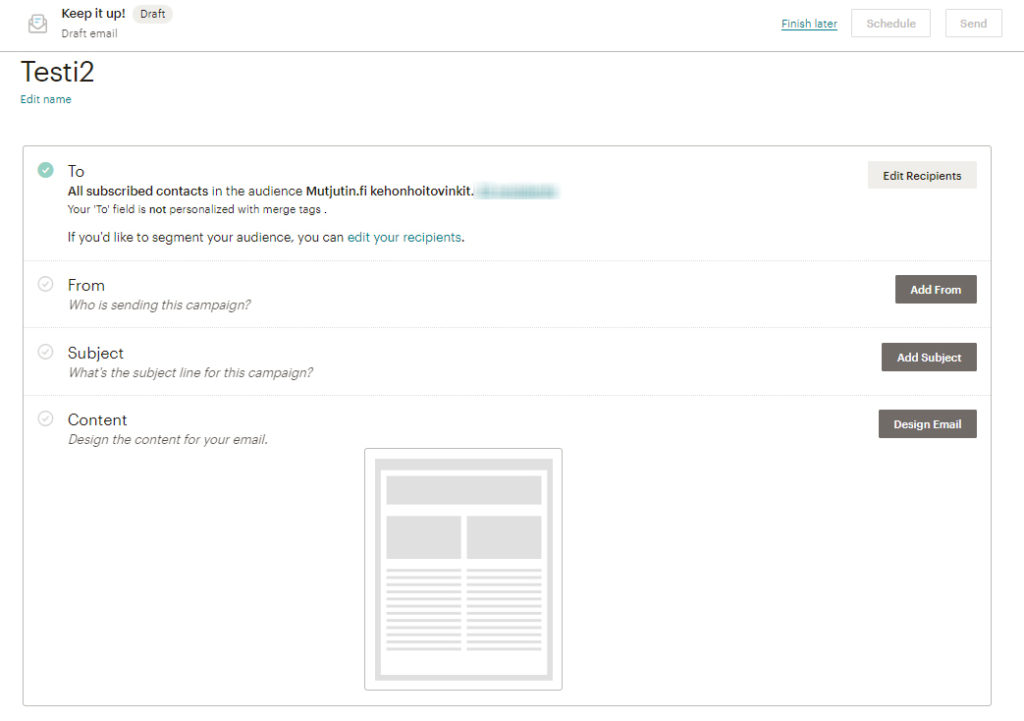 Mailchimp creating email.