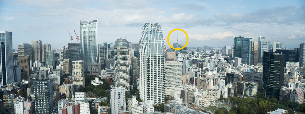 Selkeällä säällä 150m korkeudesta näkee helposti noin 10km päässä olevan Tokyo Skytreen. 