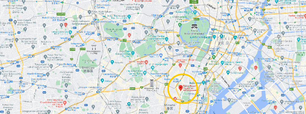 Tokyo Tower kartalla. Kuva: Google maps